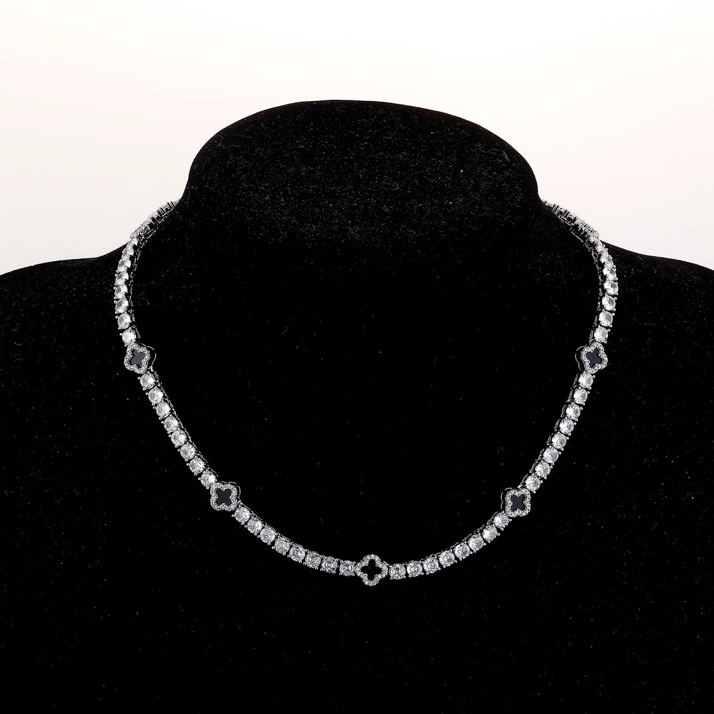 JINAO New Hip Hop Four Leaf Clover Full Iced Out luxury Fashion 4mm Tennis Chain Necklace & Bracelet Set Charm Jeweley For Women