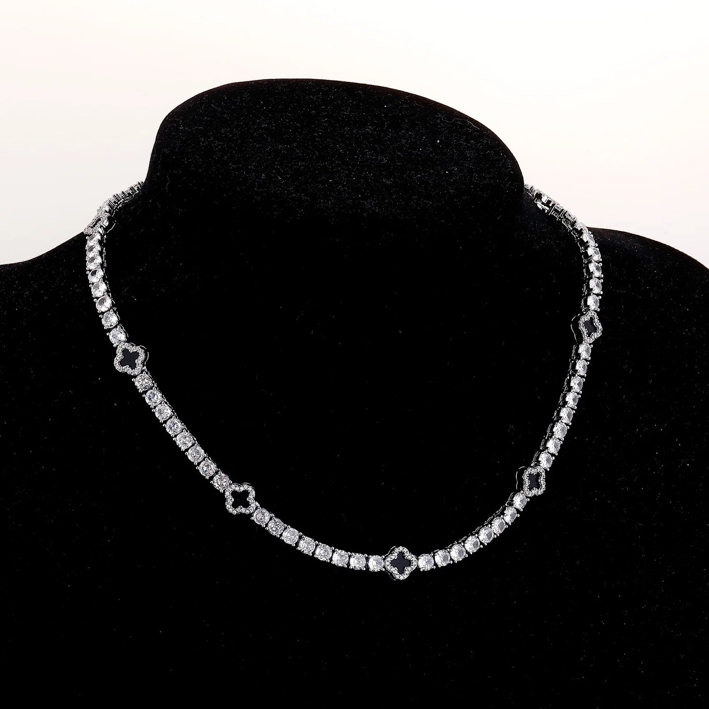 JINAO New Hip Hop Four Leaf Clover Full Iced Out luxury Fashion 4mm Tennis Chain Necklace & Bracelet Set Charm Jeweley For Women