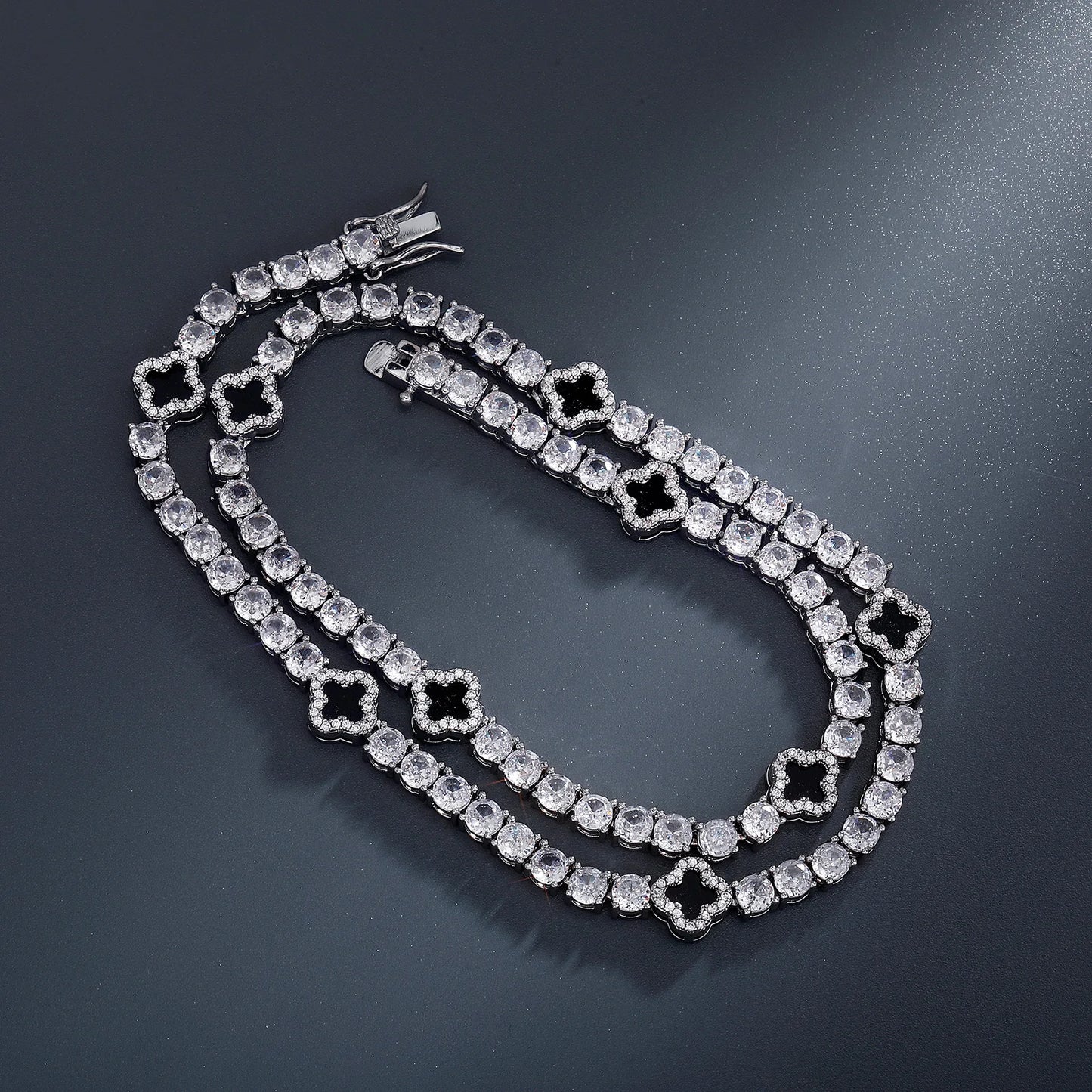 JINAO New Hip Hop Four Leaf Clover Full Iced Out luxury Fashion 4mm Tennis Chain Necklace & Bracelet Set Charm Jeweley For Women