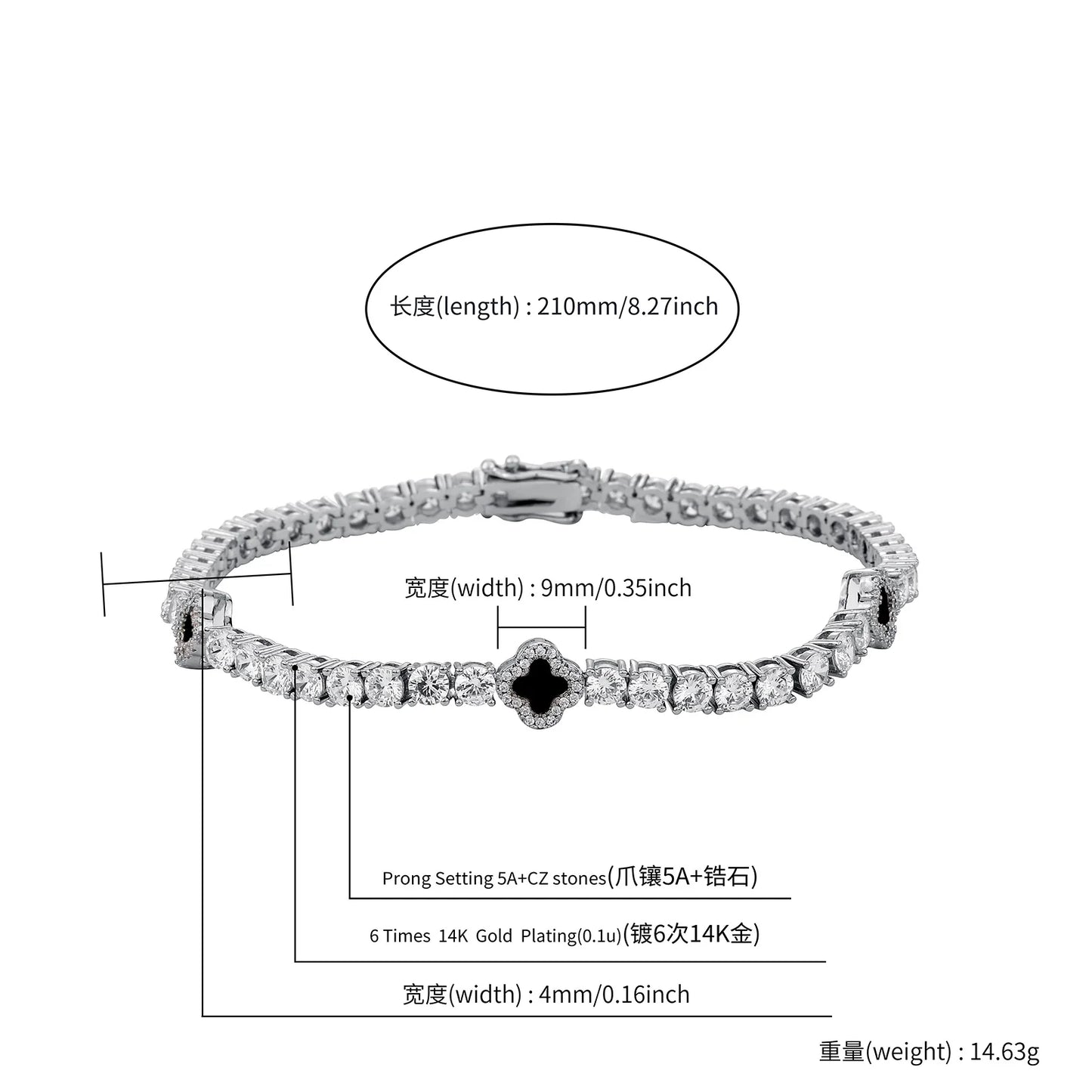 JINAO New Hip Hop Four Leaf Clover Full Iced Out luxury Fashion 4mm Tennis Chain Necklace & Bracelet Set Charm Jeweley For Women