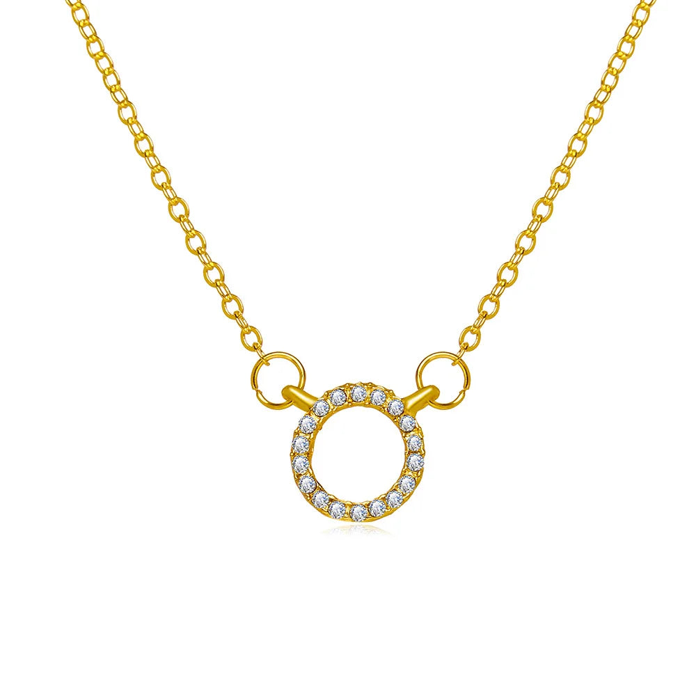 2022 Trend Elegant Jewelry Crystal Circle Pendant Necklace Golden Color Unquie Women Fashion Necklace Wholesale