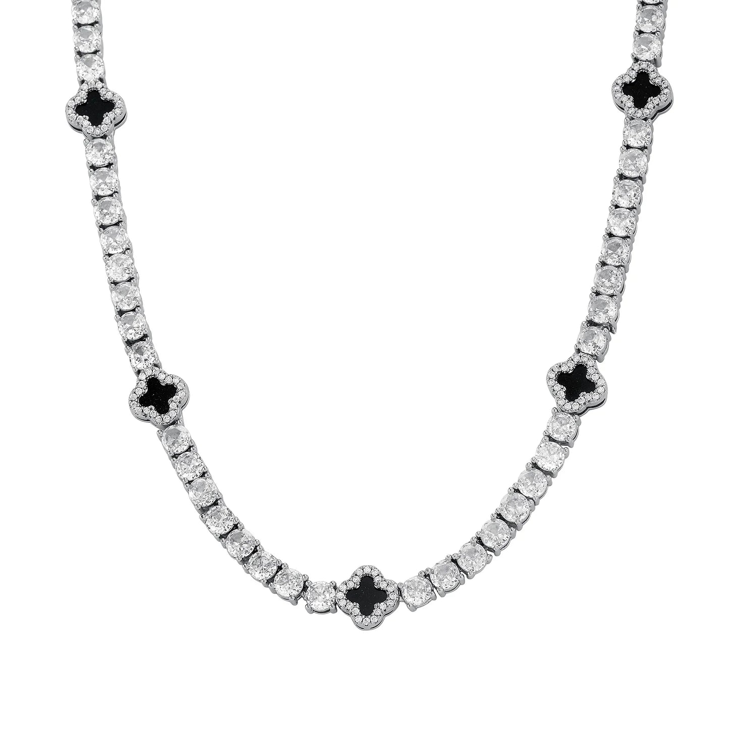 JINAO New Hip Hop Four Leaf Clover Full Iced Out luxury Fashion 4mm Tennis Chain Necklace & Bracelet Set Charm Jeweley For Women